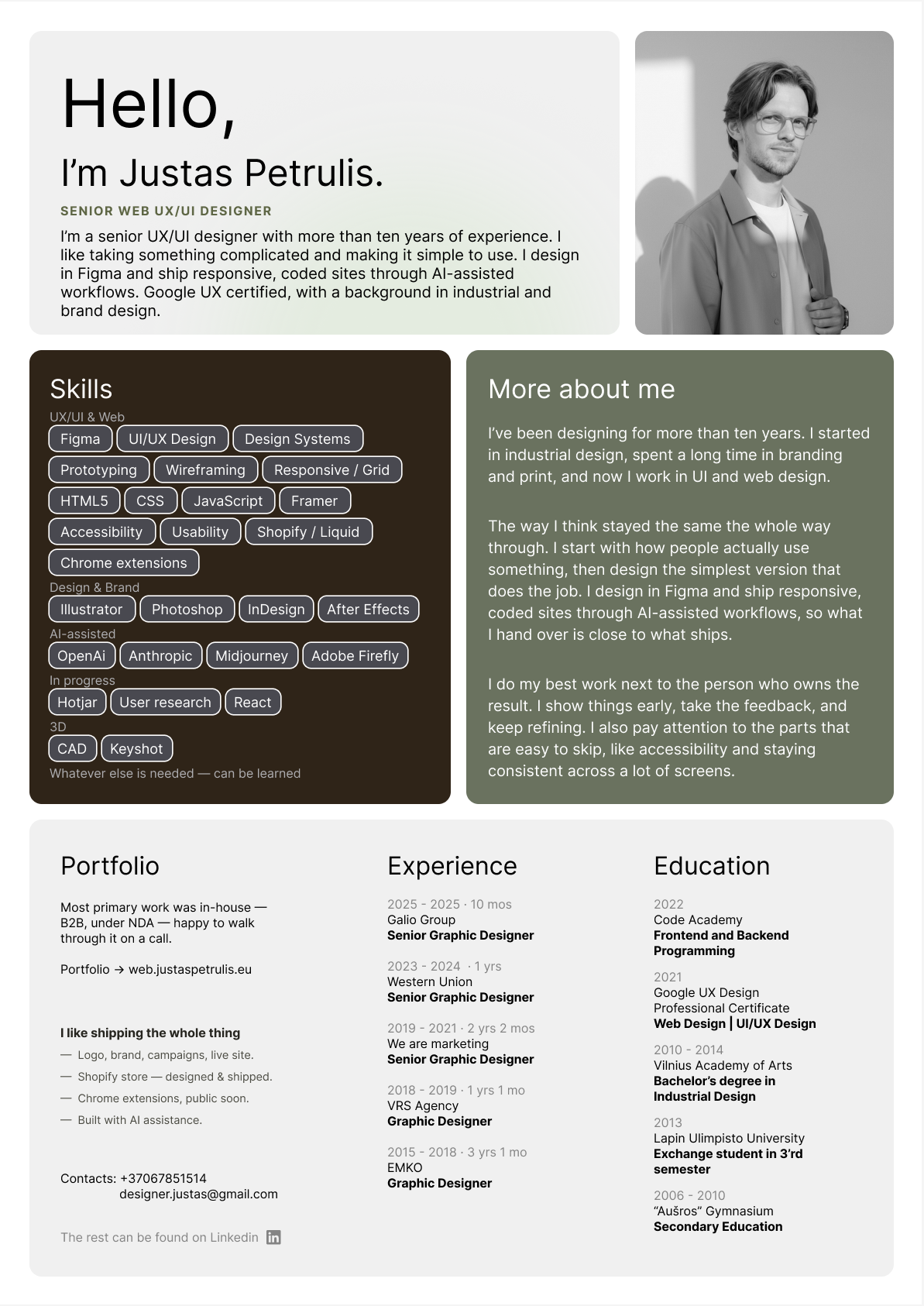 CV of Justas Petrulis — Senior Web UX/UI Designer
